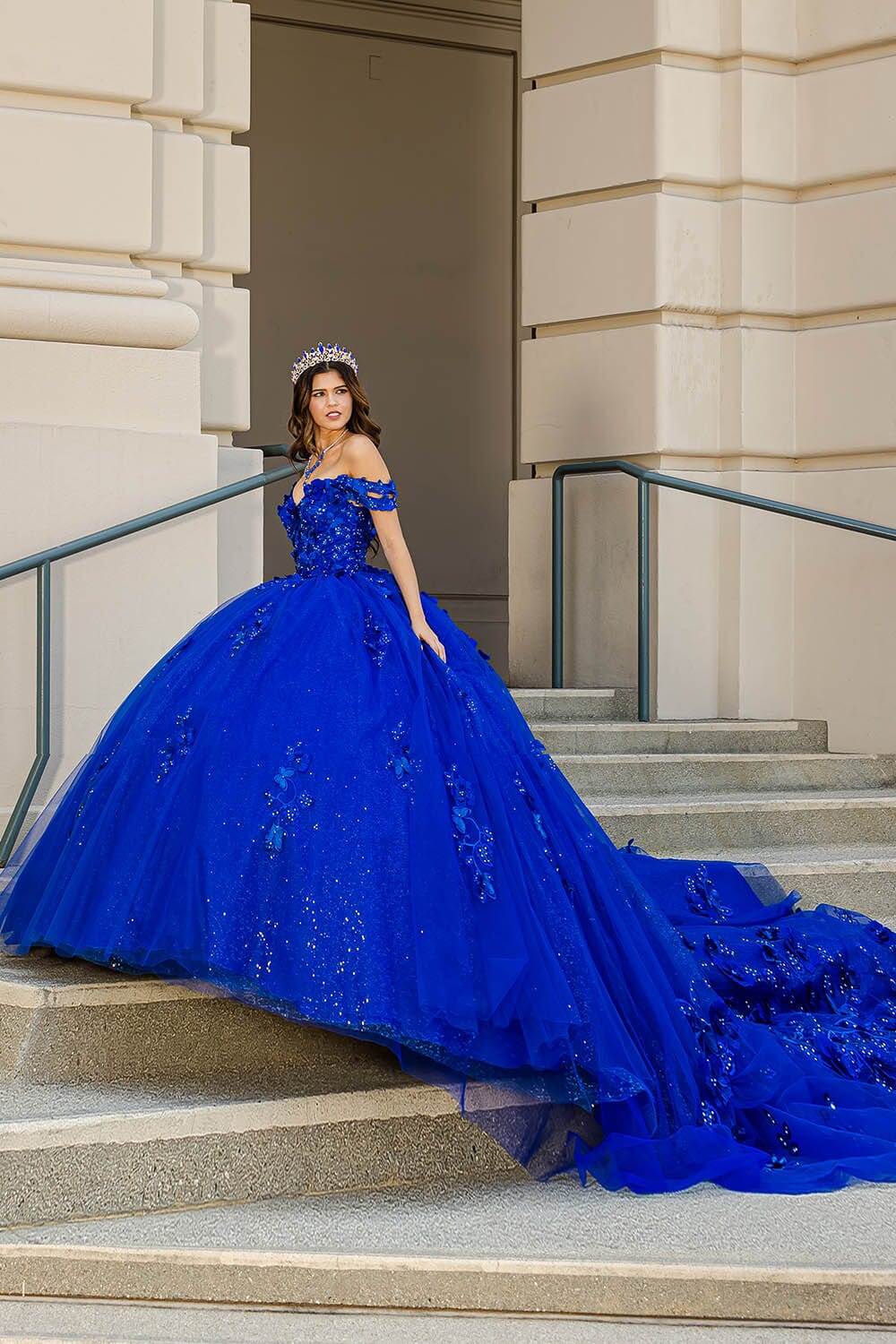 off shoulder royal blue gowns