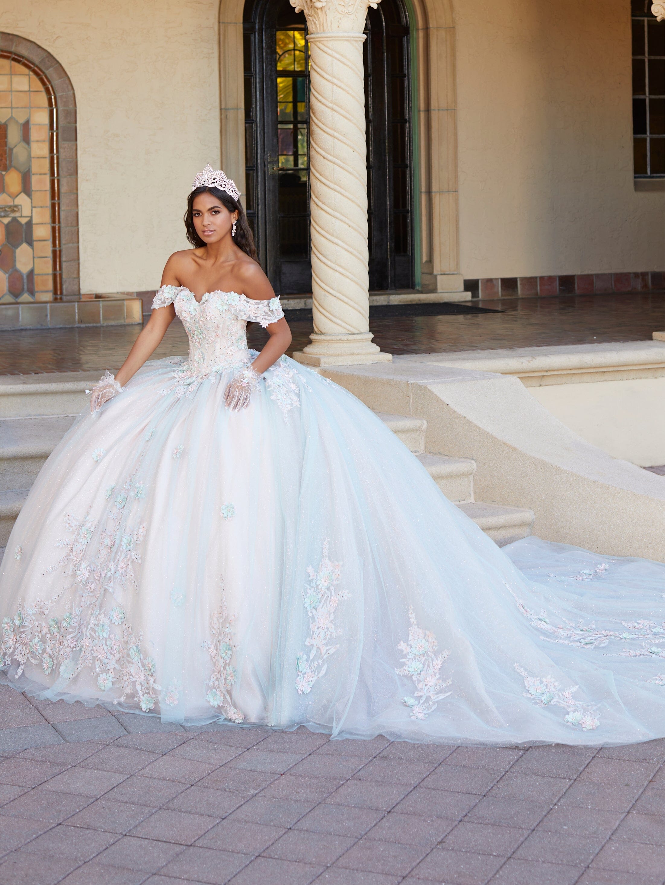 3d Floral Off Shoulder Quinceanera Dress By House Of Wu 26055 Abc Fashion 8747