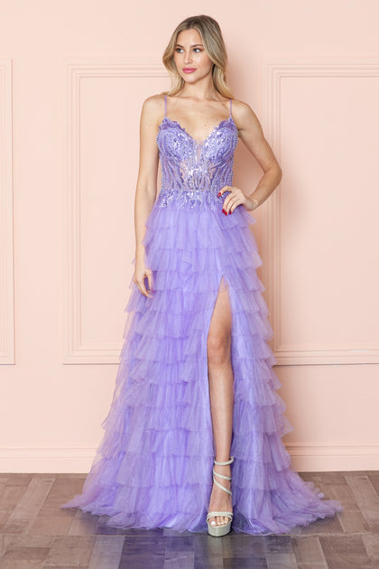 Lavender Off the Shoulder Sweetheart Lace Corset Ruffle Prom Dress –  Pgmdress