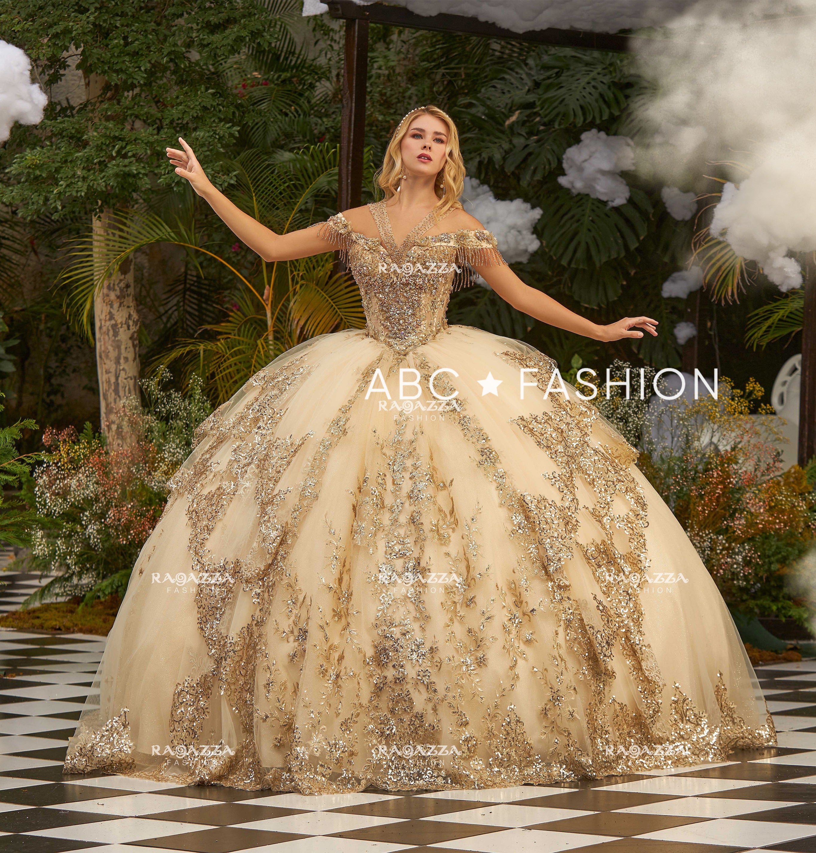 Layered Off Shoulder Quinceanera Dress by Ragazza EV46-646