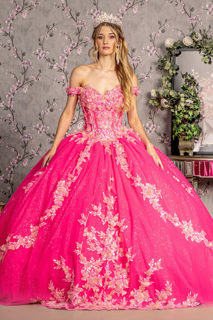 Floral Applique Cape Sleeve Ball Gown by Ladivine 15716 – ABC Fashion