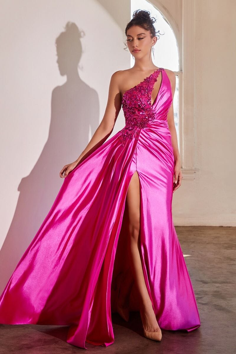 Cinderella Divine Fuchsia Cowl Satin Formal A-line Gown popular 8