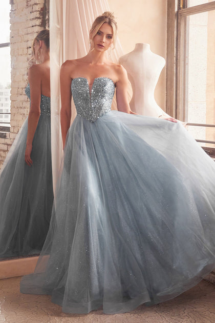 Embellished Strapless A line Tulle Gown by Ladivine CD0217 ABC