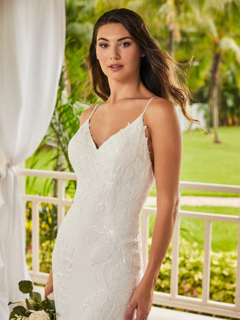 Fitted V Neck Crepe Bridal Gown by Adrianna Papell 31210 ABC Fashion