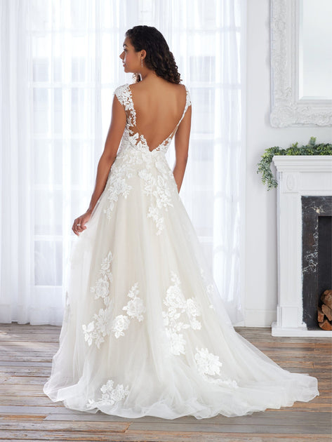 Floral Applique Tulle Wedding Gown by Adrianna Papell 31236 ABC