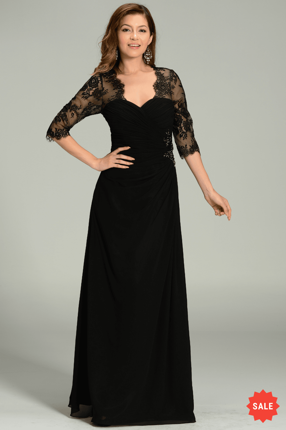 Long sleeve black chiffon dress hotsell