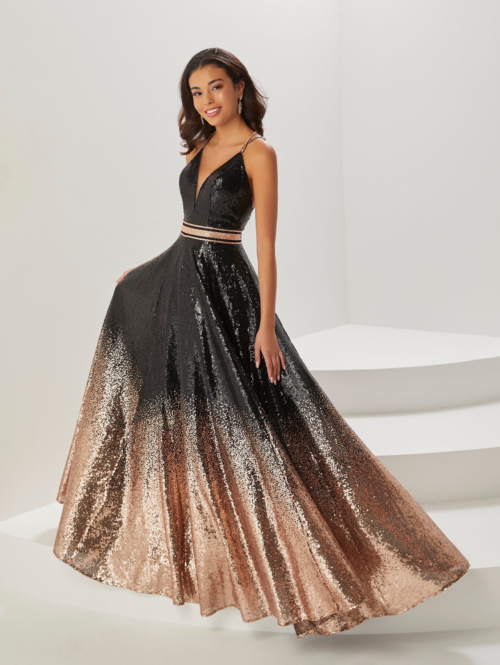 Ombre Sequin Sleeveless A line Gown by Tiffany Designs 16941