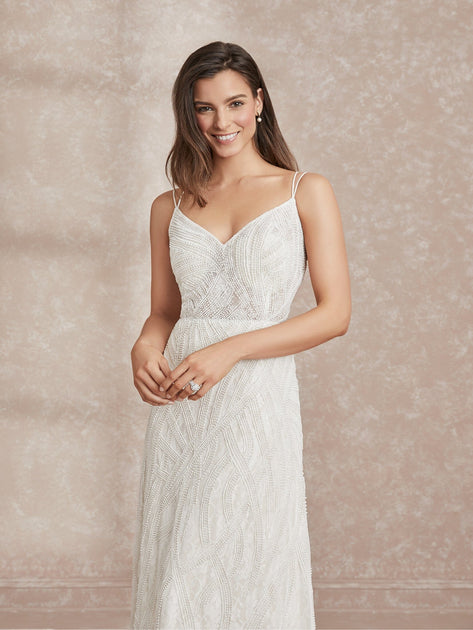 Pearl Beaded A line Wedding Dress by Adrianna Papell 40301 ABC