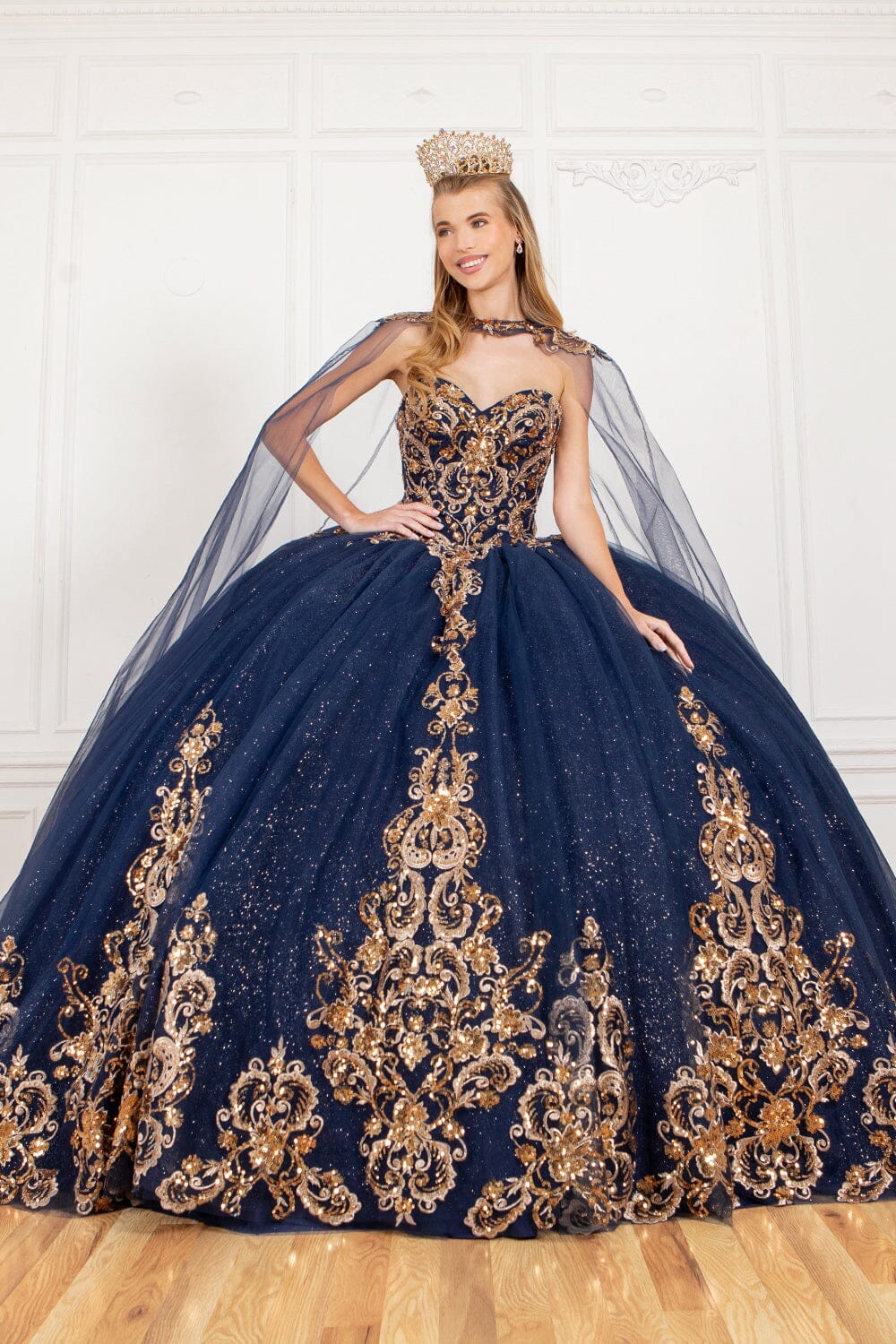 Applique Strapless Cape Ball Gown by Cinderella Couture 8063J