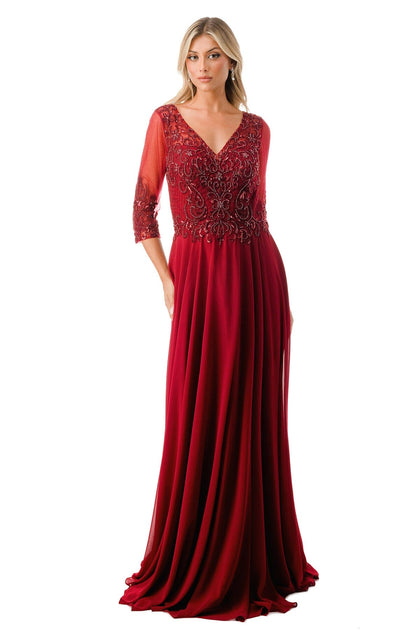 Bead Embroidered Formal Gown with Sheer Sleeves by Juliet 600 – ABC Fashion