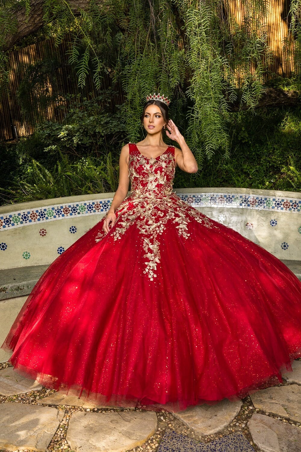 Butterfly Sweetheart Ball Gown by Cinderella Couture 8046J M Burgundy