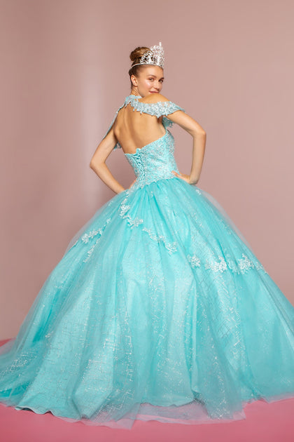 Halter Illusion Neckline Embroidery Quinceanera Dresses Sparkly