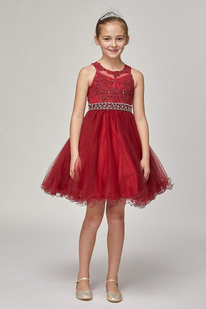Girls Short Ruffled Dress with Lace Bodice by Cinderella Couture 5010
