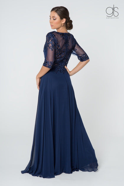 Elizabeth Embroidered Jacquard Dress Blue