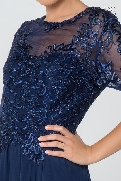 Elizabeth Embroidered Jacquard Dress Blue