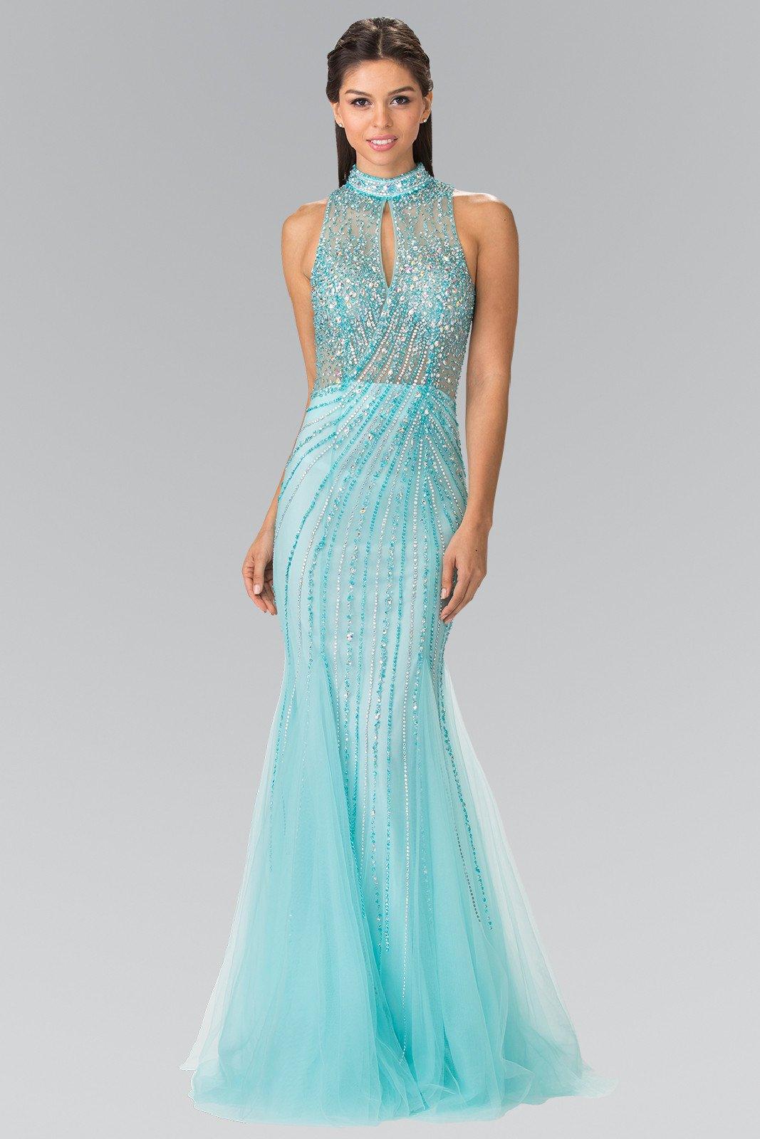 Long Halter Dress with Beaded Illusion Top by Elizabeth K GL2330