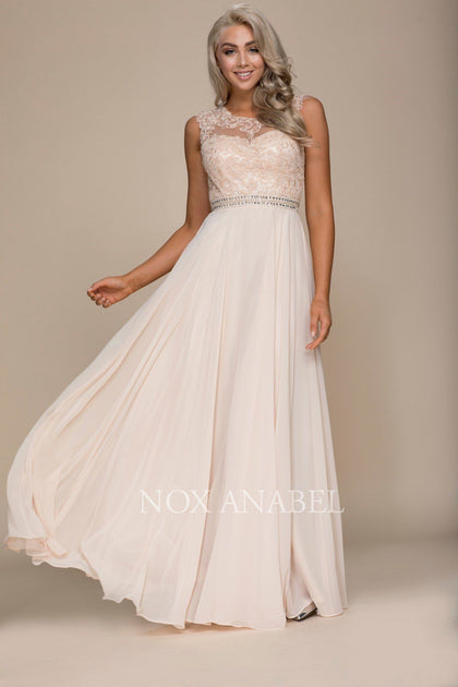 Long High-Neck Chiffon Dress with Corset Back by Nox Anabel Y102