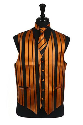 Men s Black Gold Striped Vest with Neck Tie and Bow Tie