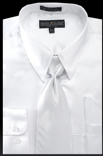 Men's White Satin Dress Shirt with Tie & Handkerchief – ABC Fashion