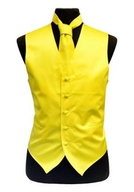 Men s Yellow Satin Vest with Neck Tie L Yellow