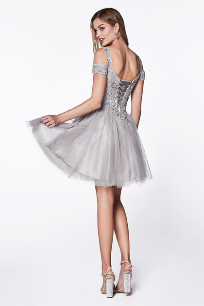 Cinderella Divine Off White Glitter Tulle Off Shoulder Corset Mini Dress