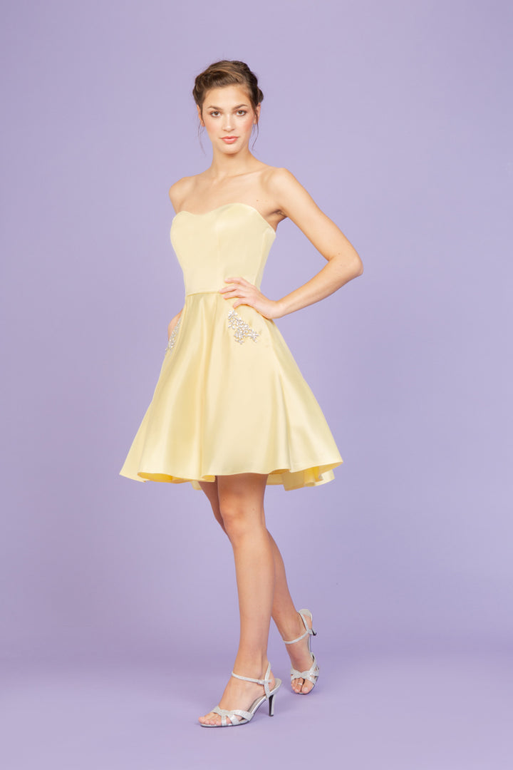 Satin Short Strapless A-line Dress by Eureka 6622