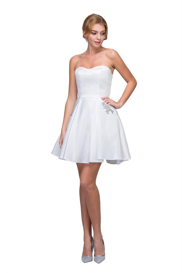 Satin Short Strapless A-line Dress by Eureka 6622