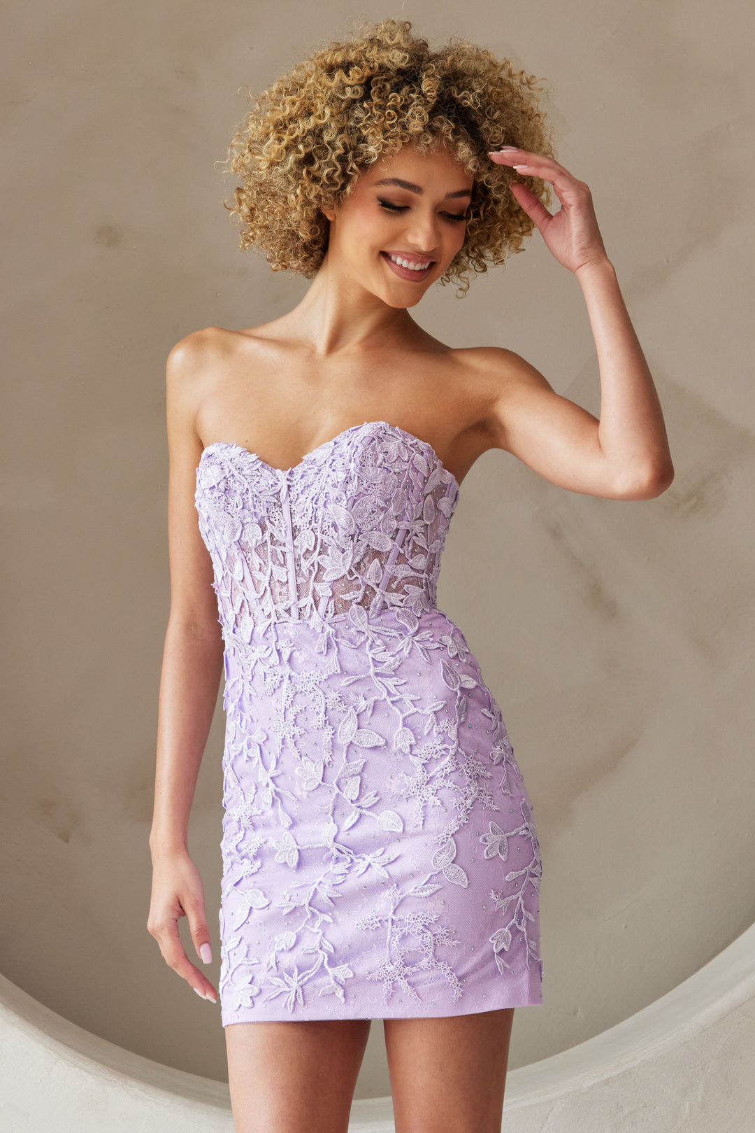 Applique Short Strapless Dress by Amelia Couture 7053S