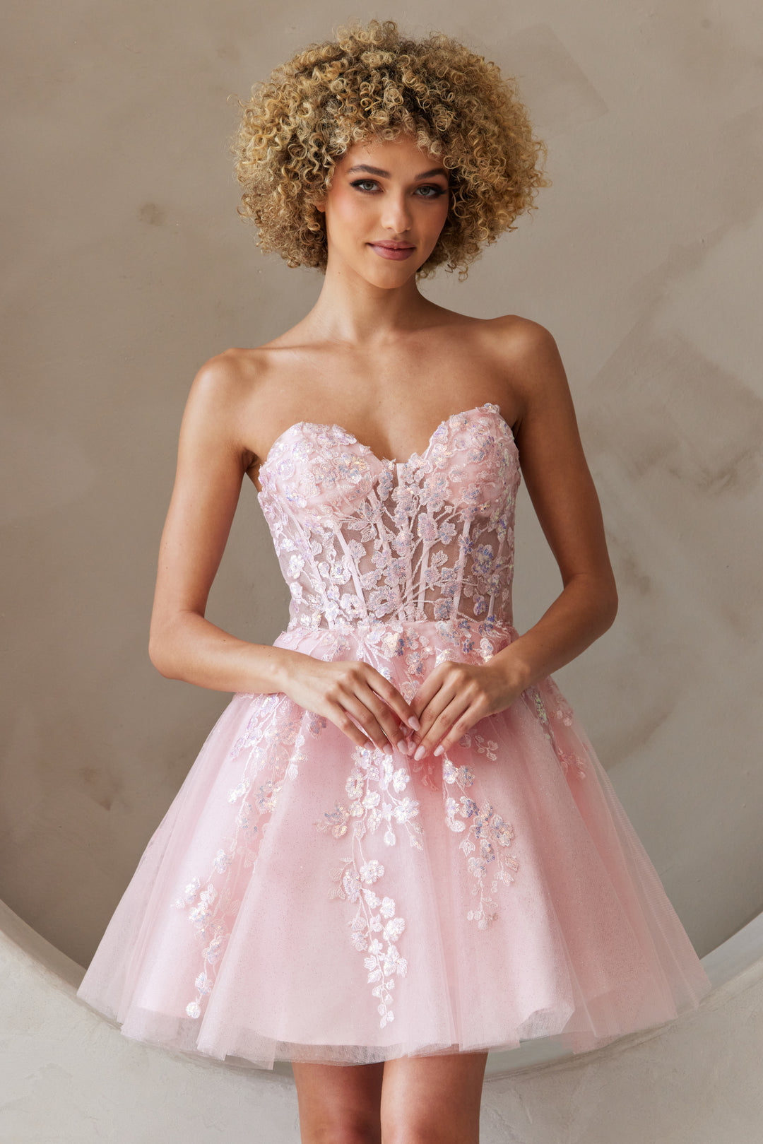 Applique Short Strapless A-line Dress by Amelia Couture BZ9024S