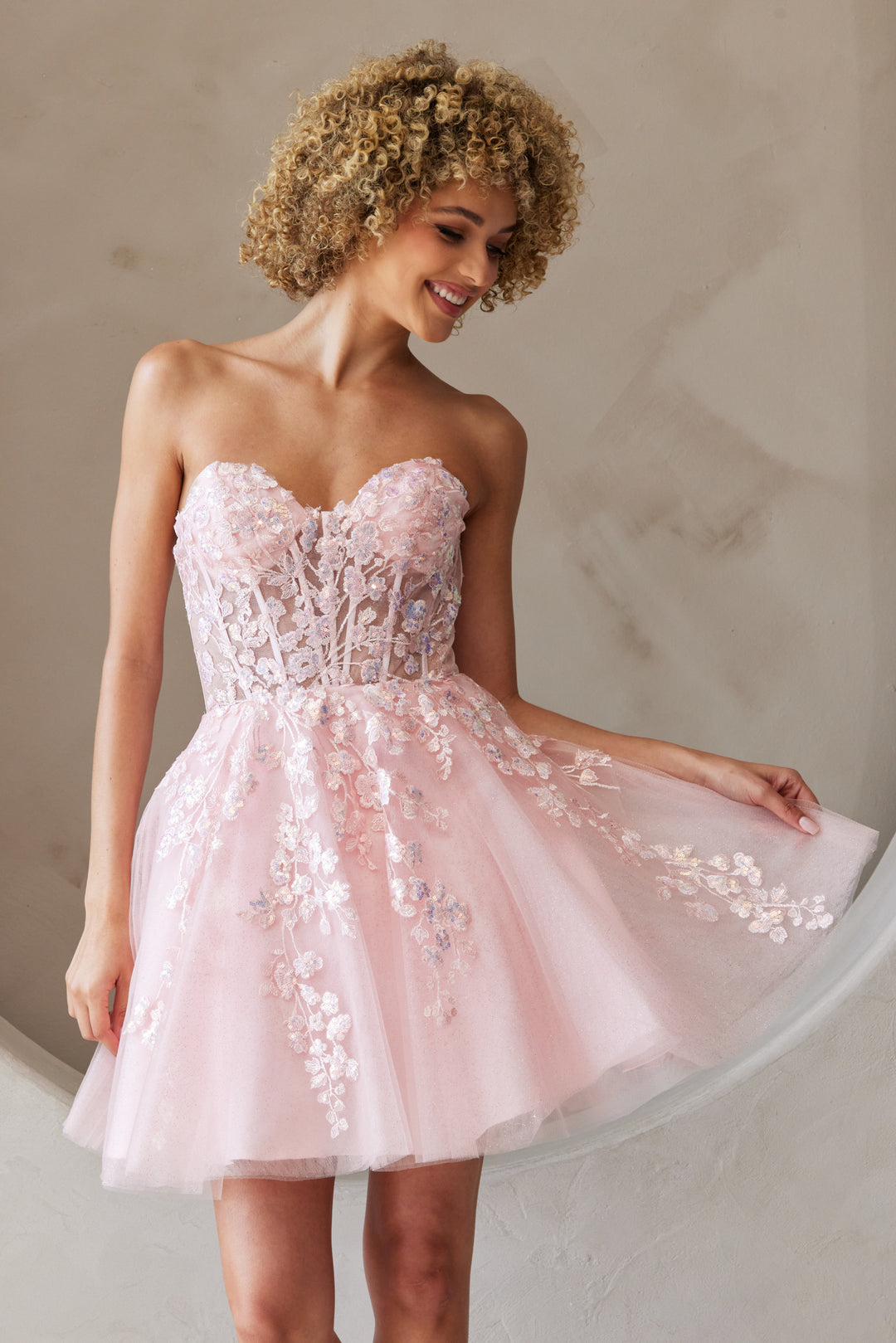 Applique Short Strapless A-line Dress by Amelia Couture BZ9024S