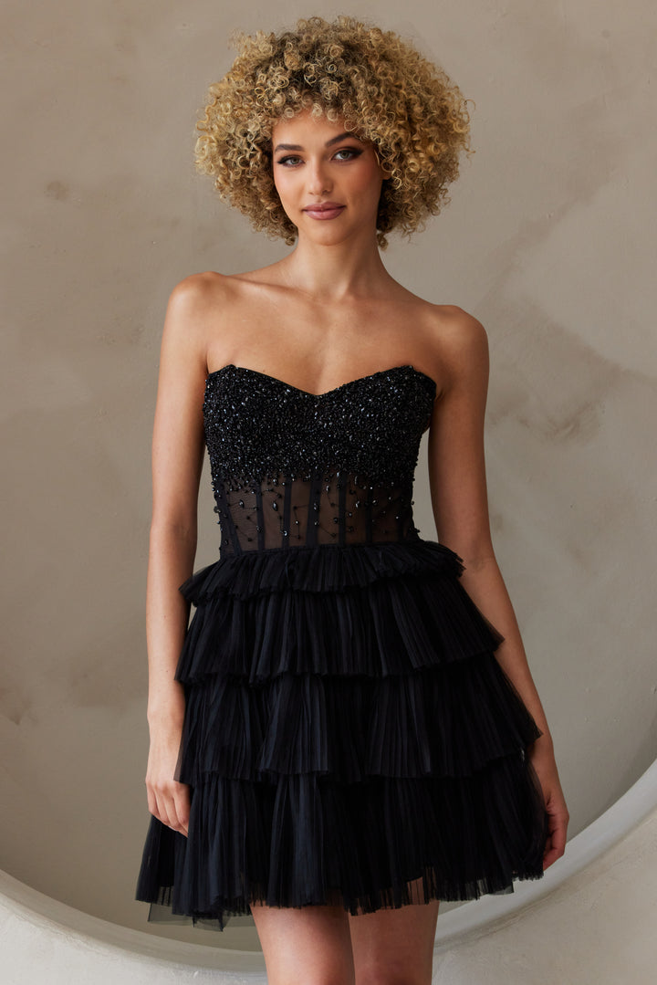 Beaded Short Strapless Tiered Dress by Amelia Couture BZ9999S