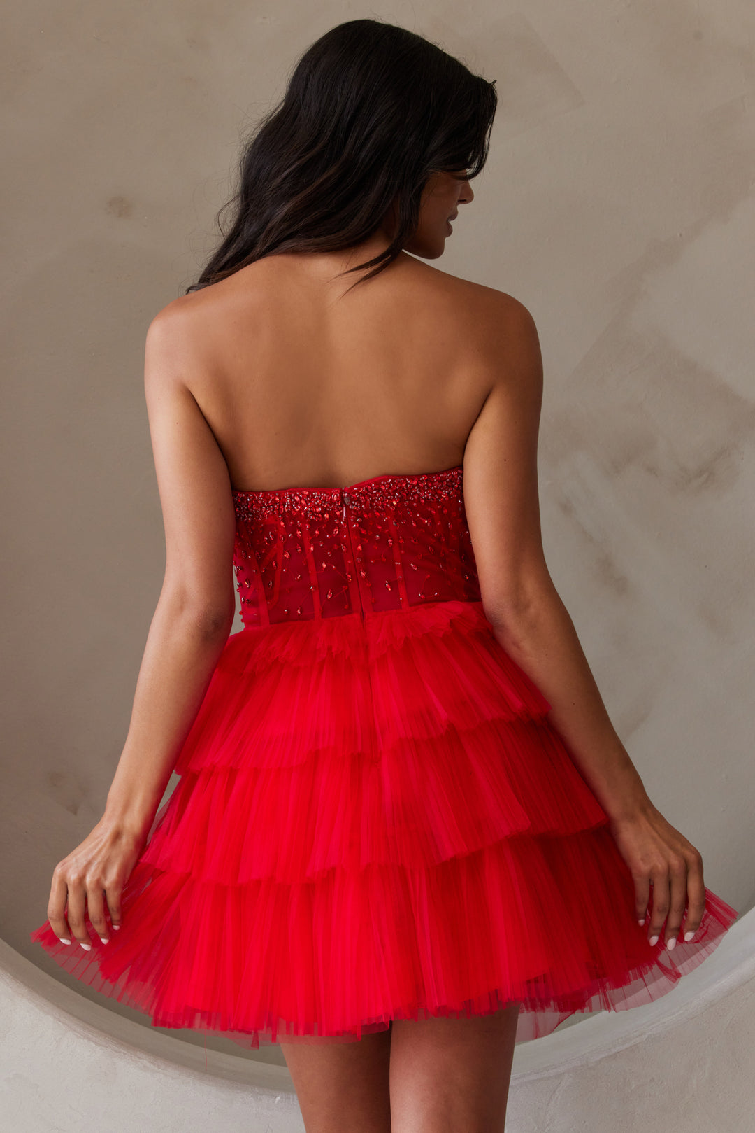 Beaded Short Strapless Tiered Dress by Amelia Couture BZ9999S