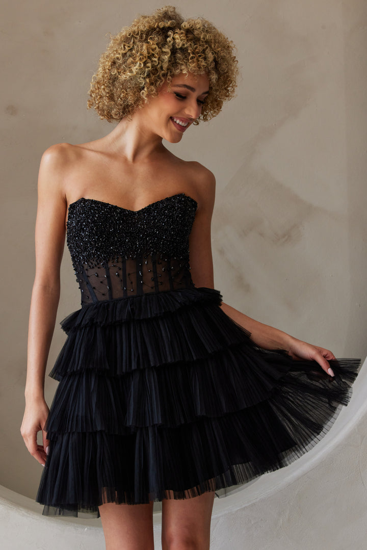 Beaded Short Strapless Tiered Dress by Amelia Couture BZ9999S