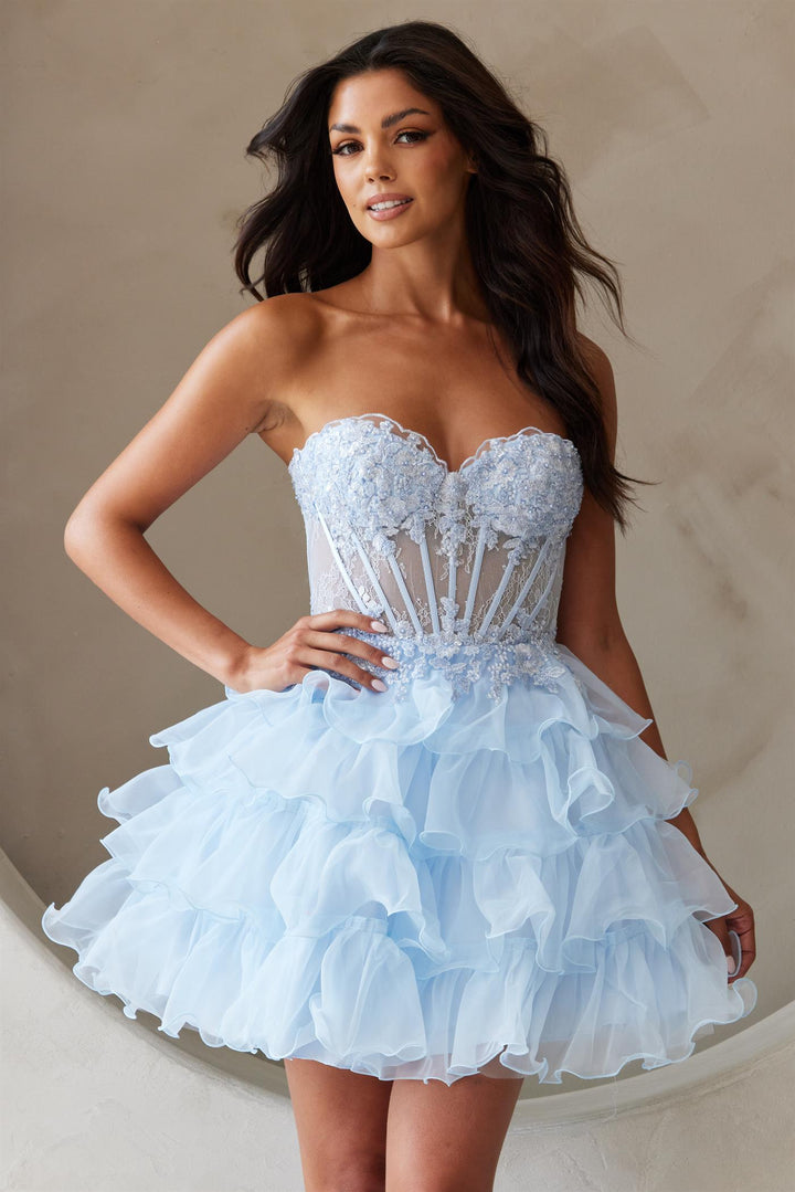 Applique Short Strapless Ruffled Dress by Amelia Couture BZ9032S