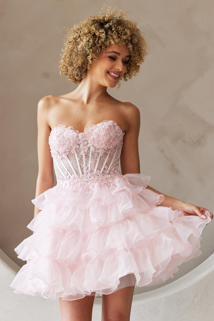 Applique Short Strapless Ruffled Dress by Amelia Couture BZ9032S