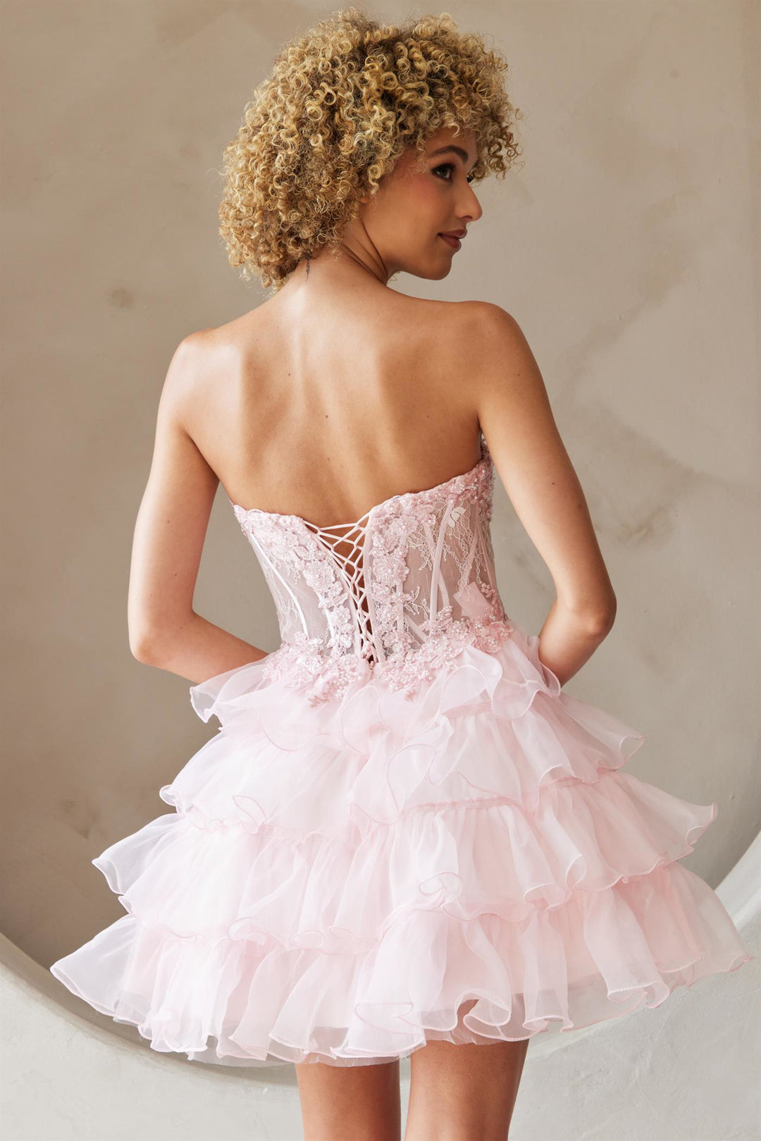 Applique Short Strapless Ruffled Dress by Amelia Couture BZ9032S