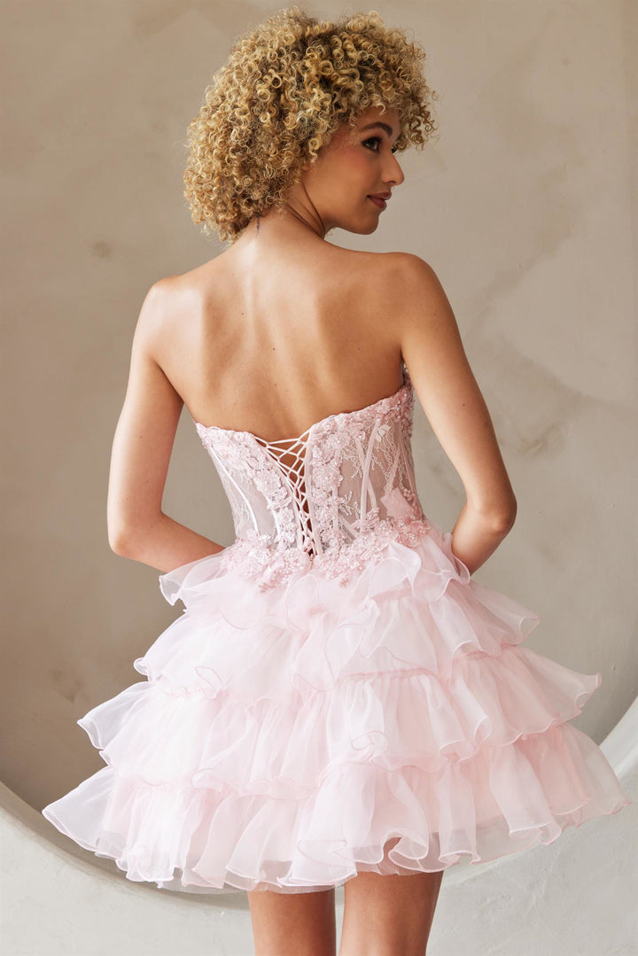 Applique Short Strapless Ruffled Dress by Amelia Couture BZ9032S