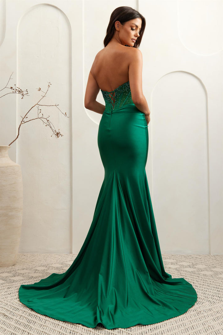 Beaded Strapless Slit Gown by Amelia Couture 3042