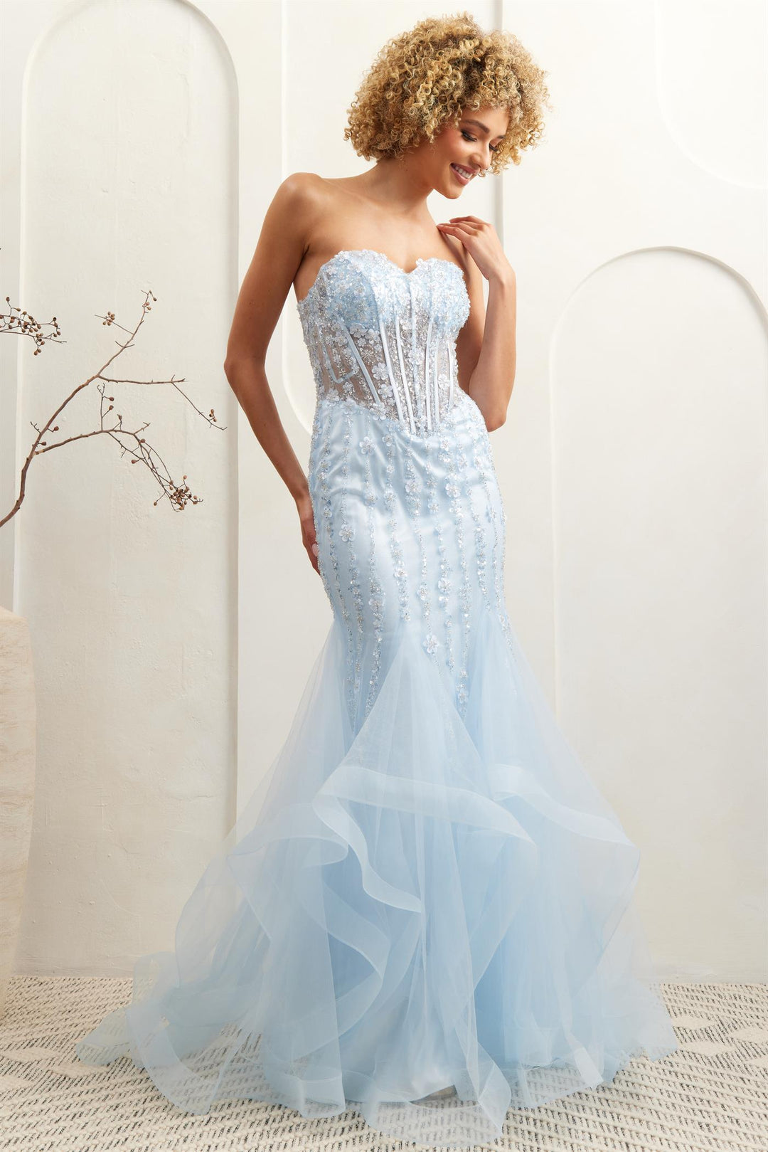 Strapless Ruffled Mermaid Dress by Amelia Couture 8002