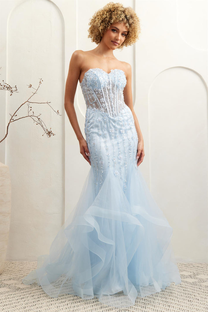 Strapless Ruffled Mermaid Dress by Amelia Couture 8002