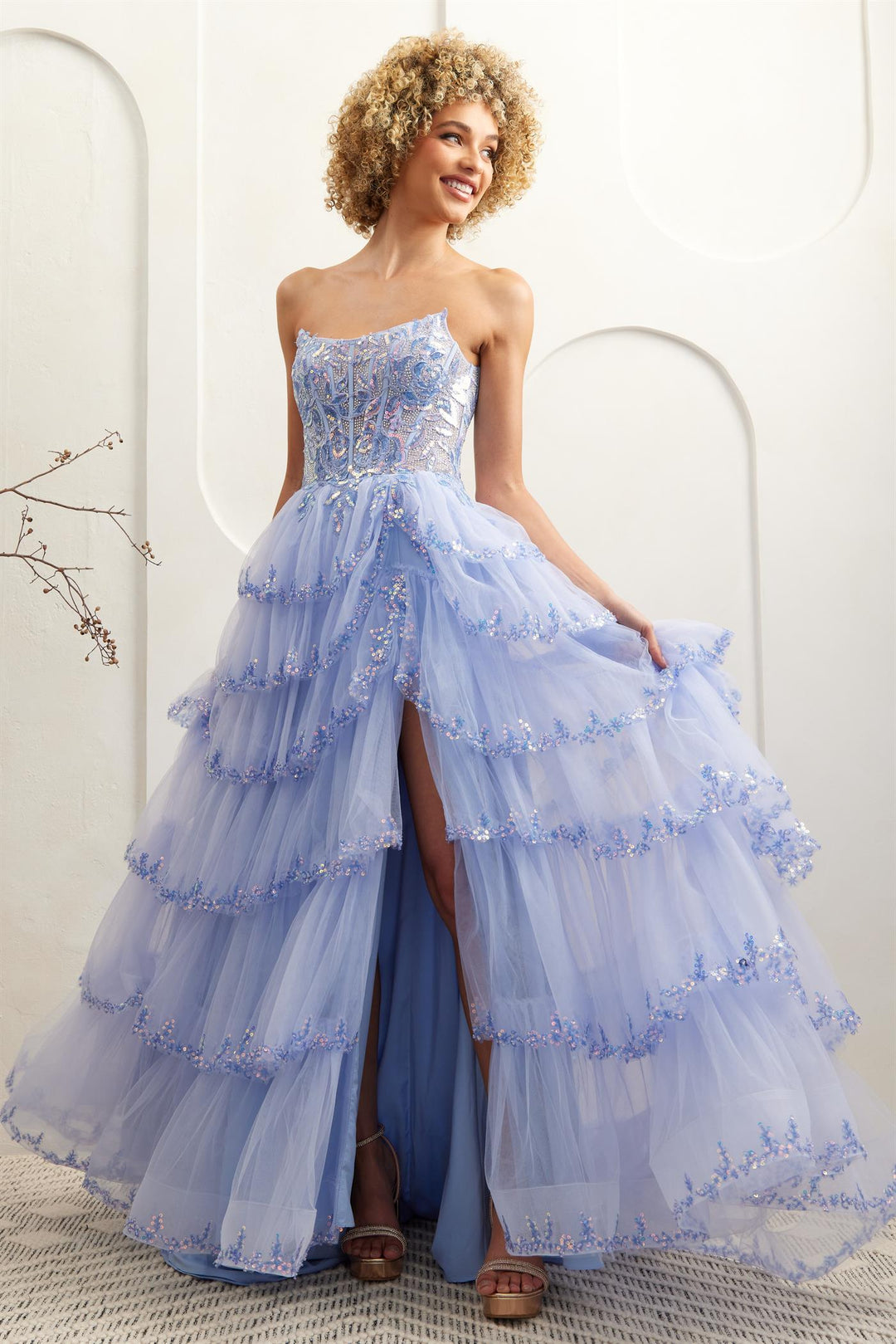 Strapless Layered A-line Gown by Amelia Couture 4033