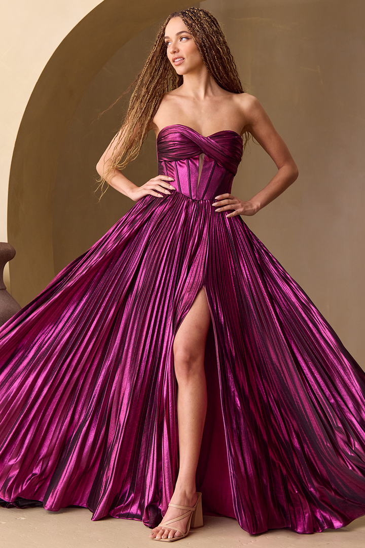 Metallic Strapless A-line Gown by Amelia Couture 2058