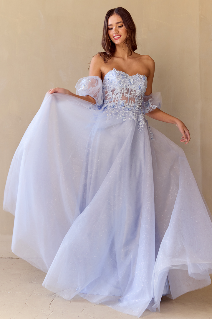 Applique Strapless A-line Gown by Amelia Couture 3041