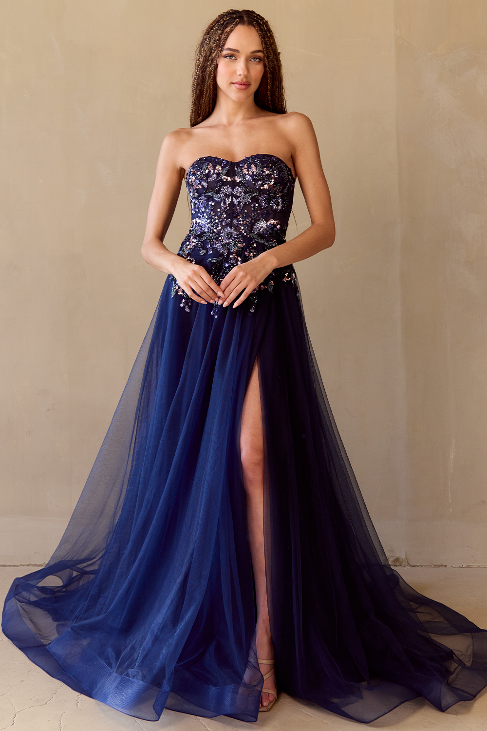 Applique Strapless A-line Slit Gown by Amelia Couture 4031