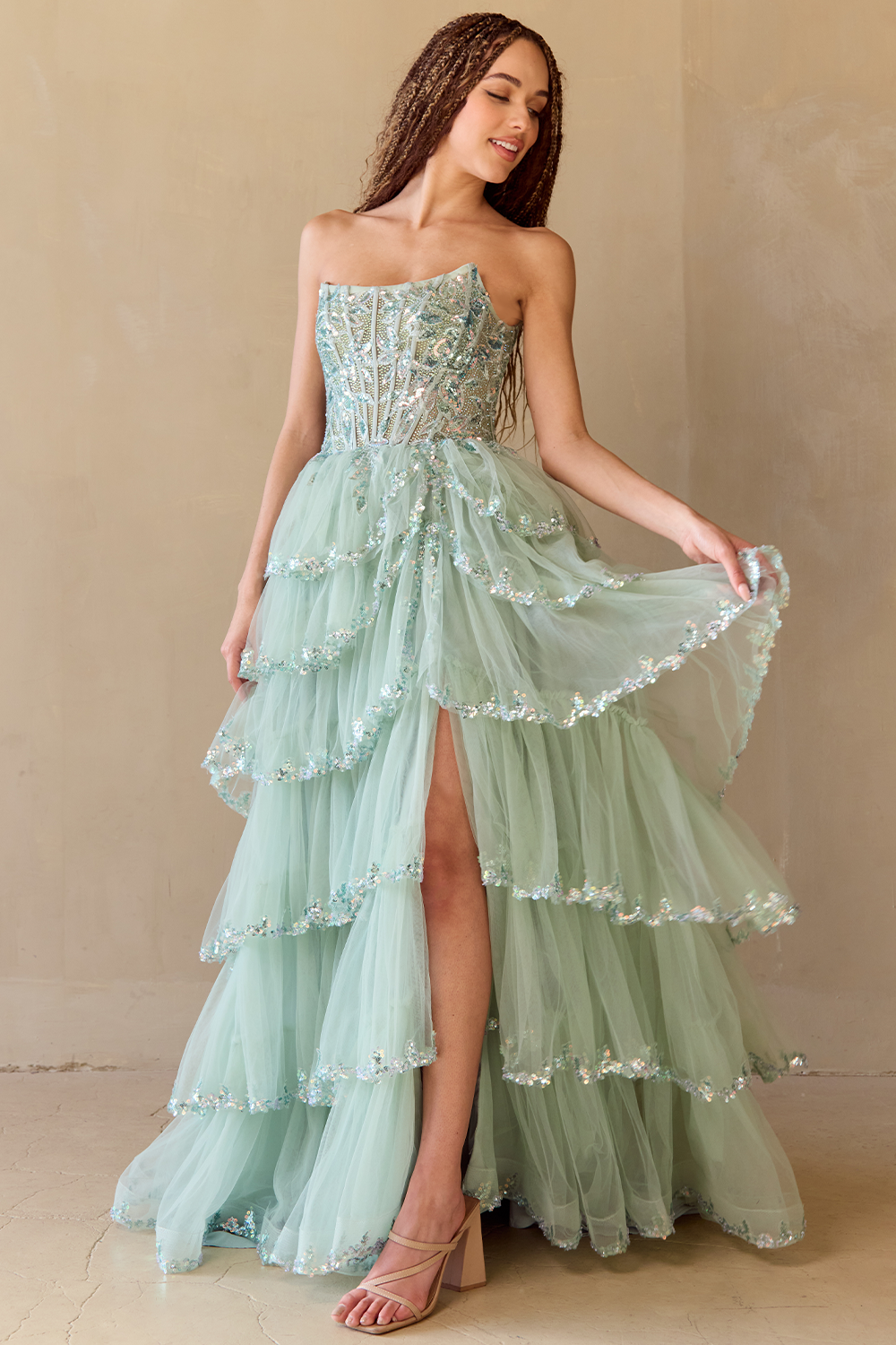 Strapless Layered A-line Gown by Amelia Couture 4033