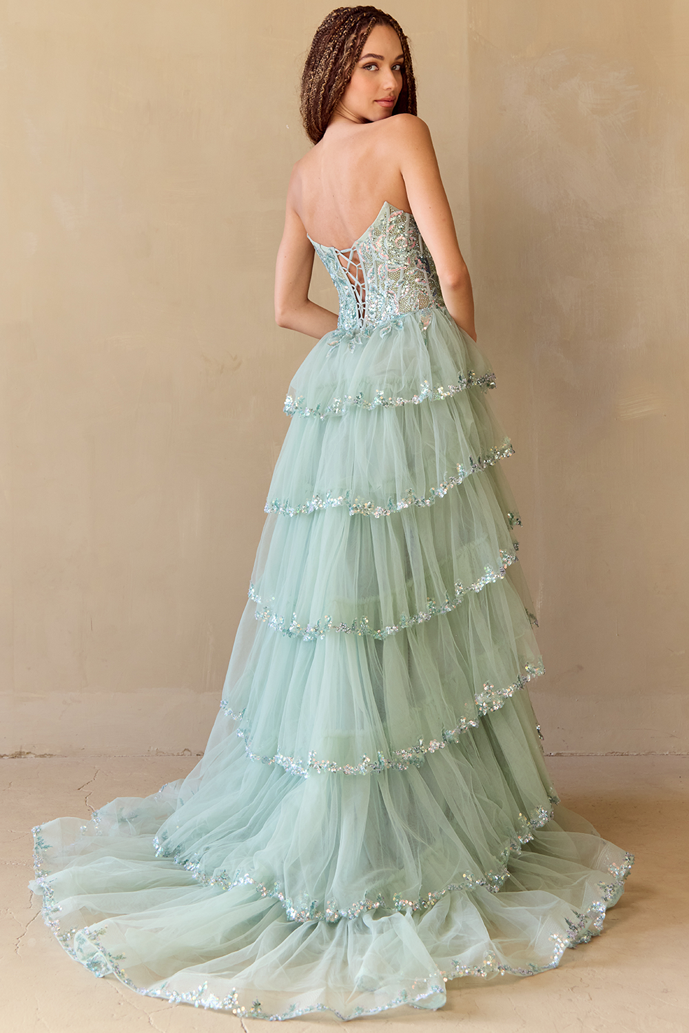 Strapless Layered A-line Gown by Amelia Couture 4033