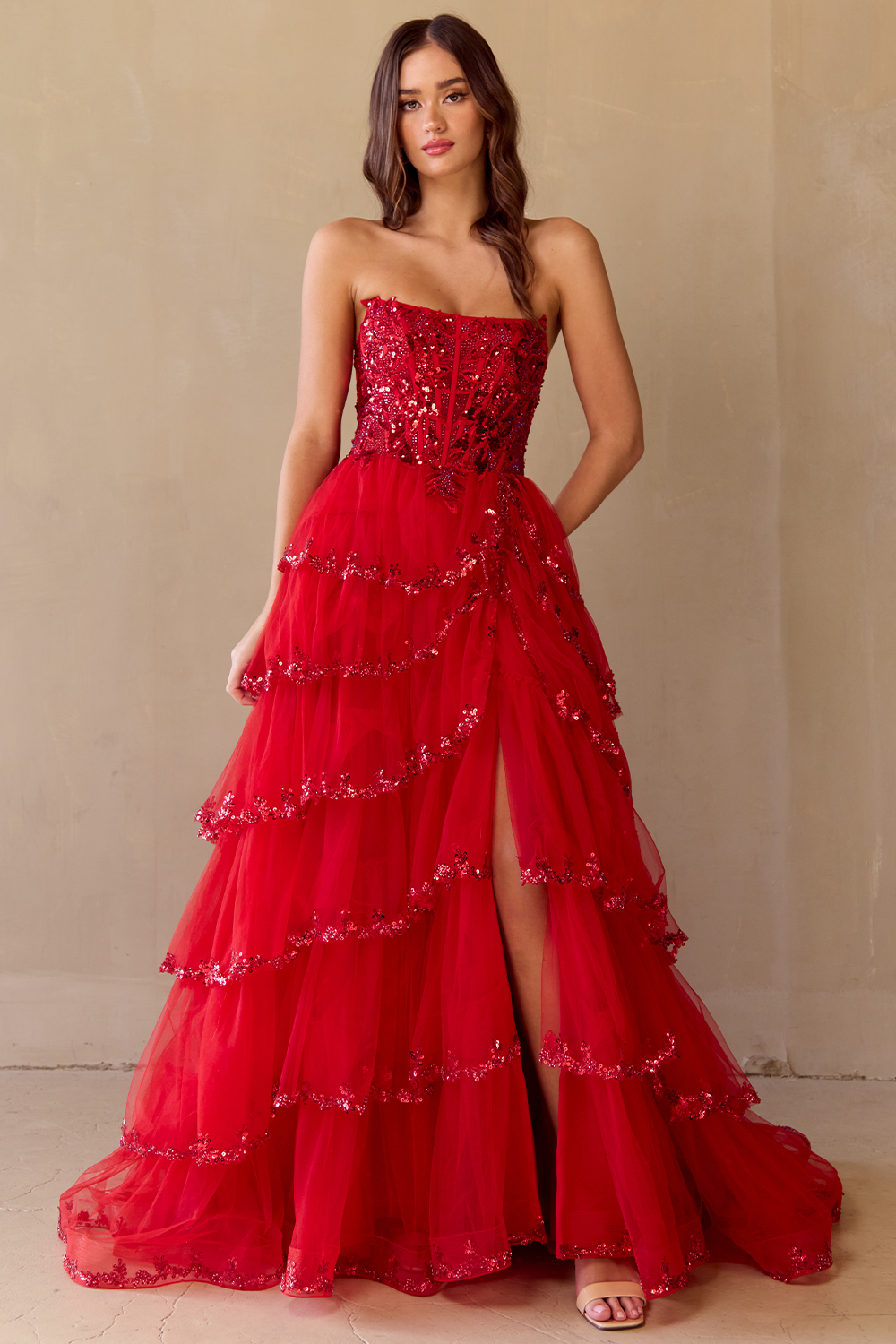 Strapless Layered A-line Gown by Amelia Couture 4033