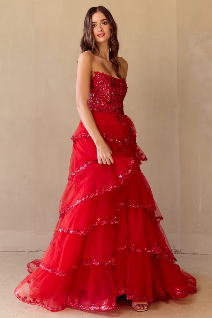 Strapless Layered A-line Gown by Amelia Couture 4033