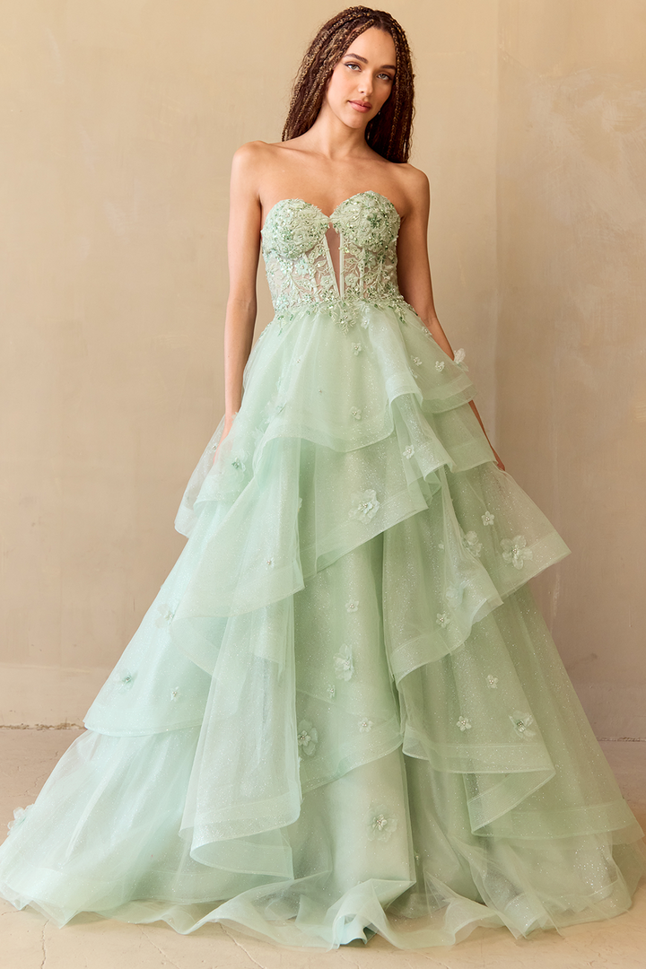 Strapless A-line Layered Gown by Amelia Couture 4900