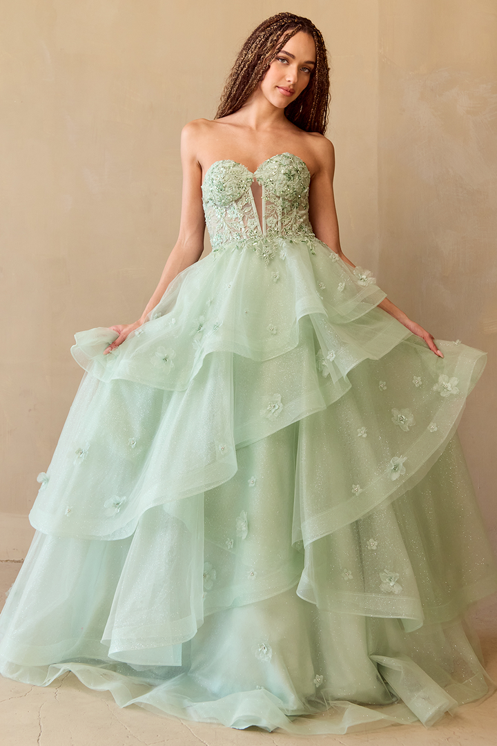 Strapless A-line Layered Gown by Amelia Couture 4900